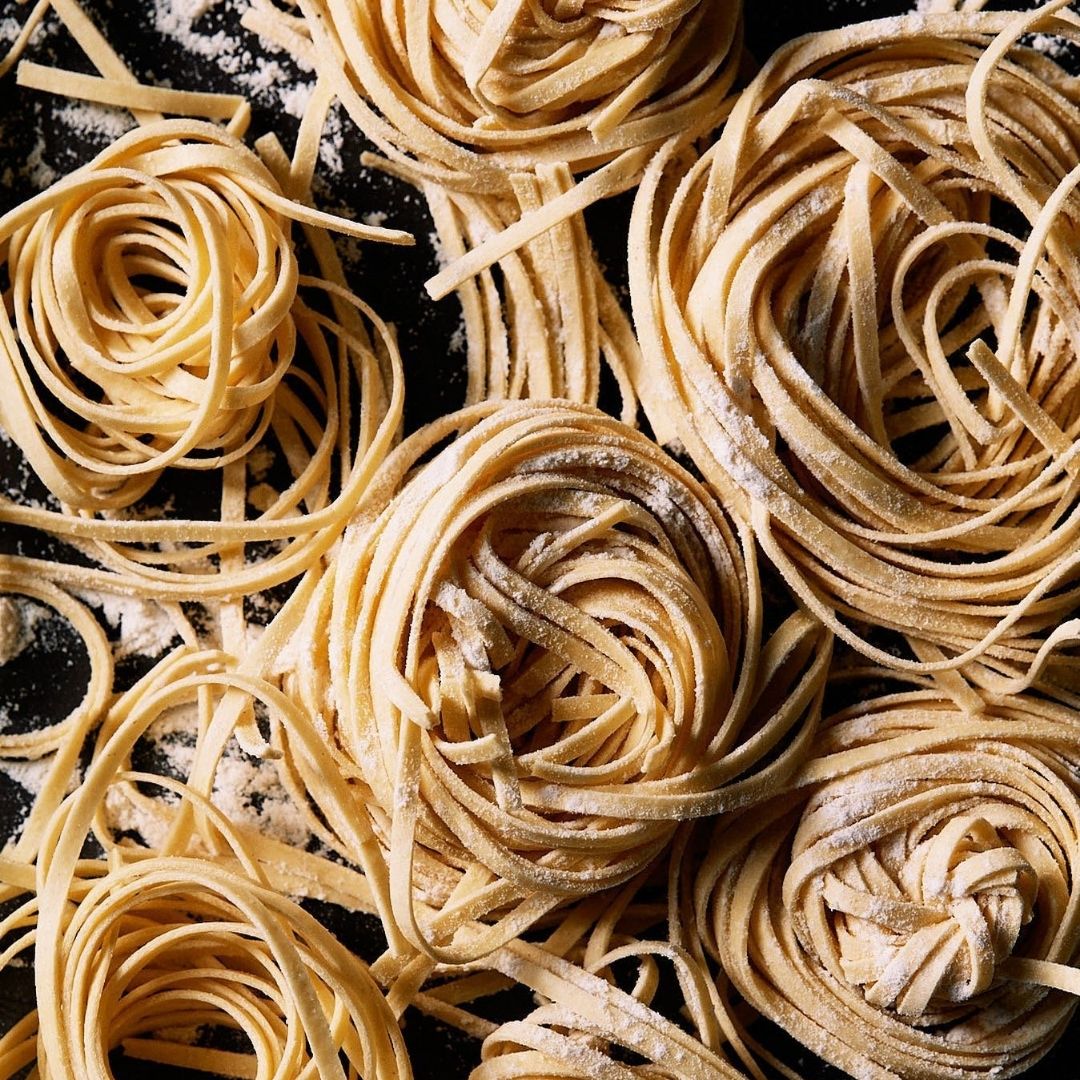Swirls of spaghetti pasta